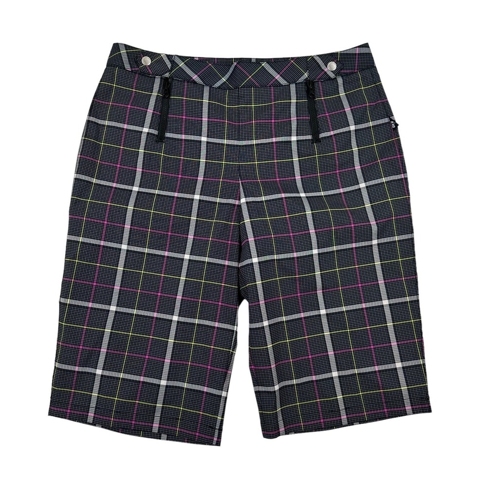 NIVO by Lanctot Black Plaid Bermuda Shorts Size 8 Polyester Spandex Stretch Golf